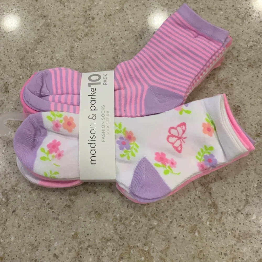 NWT Madison & Parker 10-Pack Quarter Fashion Socks Size 6-8